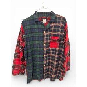 Brooks Brothers Men's Red Patchwork Plaid Flannel Pajama Shirt Size Large